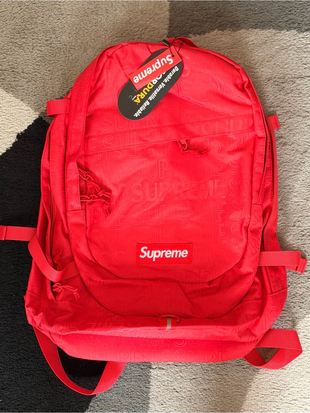 Supreme Red Backpack with Signature Logo Patch
